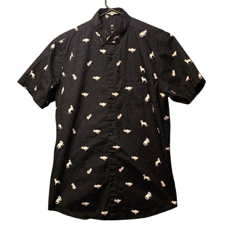 Visive cat button down shirt mens size small